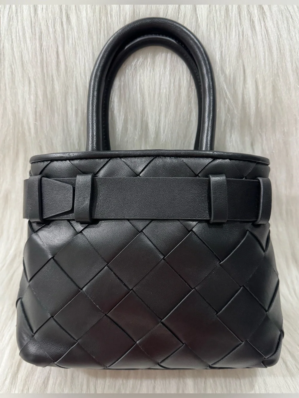 Sam Edelman Cleo Basket Weave Mini Satchel Tote Bag Black Gold Hardware NWT